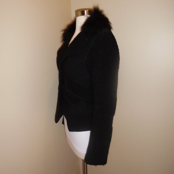 AnnaRita N Wool Real Fur Colar Wool Italy Black Buttoned Jacket Blaser Coat - Picture 8 of 16